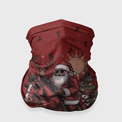 Бандана-труба Санта Клаус на красном коне верхом, цвет: 3D-принт