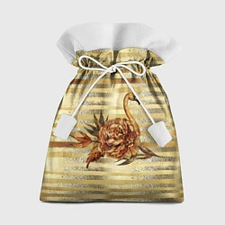 Мешок для подарков Золотой фламинго и цветок, цвет: 3D-принт