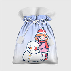 Подарочный мешок Девочка лепит снеговика