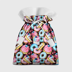 Мешок для подарков Узор из сладостей на черном фоне, цвет: 3D-принт