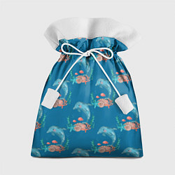 Подарочный мешок Дельфины Море паттерн
