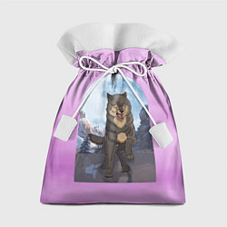 Мешок для подарков Волк оборотень в полнолуние, лиловое небо, цвет: 3D-принт