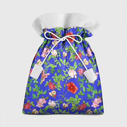 Подарочный мешок Цветочки - синий фон - паттерн