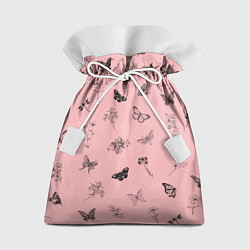 Мешок для подарков Цветочки и бабочки на розовом фоне, цвет: 3D-принт