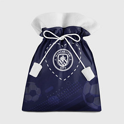 Мешок для подарков Лого Manchester City в сердечке на фоне мячей, цвет: 3D-принт