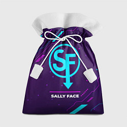 Подарочный мешок Символ Sally Face в неоновых цветах на темном фоне