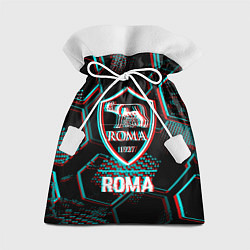Подарочный мешок Roma FC в стиле Glitch на темном фоне
