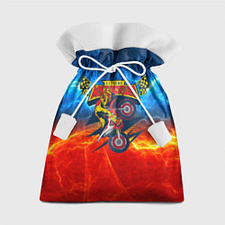 Мешок для подарков Extreme motocross: мотоциклист на фоне огня, цвет: 3D-принт