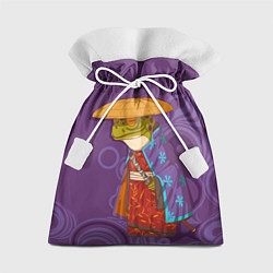 Подарочный мешок Лягуха-самурай на фиолетовом фоне