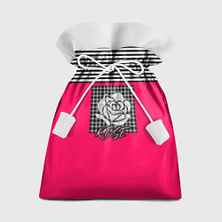 Мешок для подарков Аппликация Роза на клетчатом фоне, цвет: 3D-принт