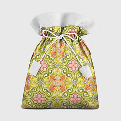 Подарочный мешок Зеленые узоры и оранжевые цветы