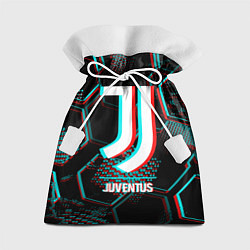 Мешок для подарков Juventus FC в стиле glitch на темном фоне, цвет: 3D-принт