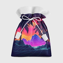 Мешок для подарков Тропический остров с пальмами ретро иллюстрация, цвет: 3D-принт