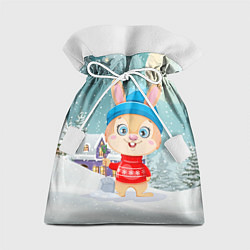 Мешок для подарков Зайка чистит снег, цвет: 3D-принт
