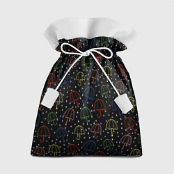 Подарочный мешок Цветные зонтики на чёрном фоне