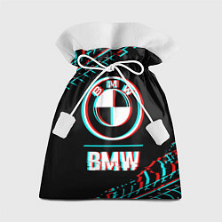 Подарочный мешок Значок BMW в стиле glitch на темном фоне