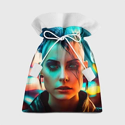 Мешок для подарков Нейросеть - девушка в стиле киберпанк, цвет: 3D-принт