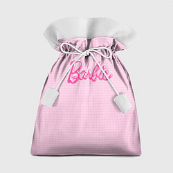 Подарочный мешок Барби - логотип на клетчатом фоне