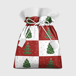 Подарочный мешок Красно-белые квадраты с новогодними елочками