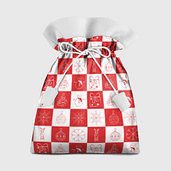 Подарочный мешок Красно-белые квадраты с шариками и снежинками