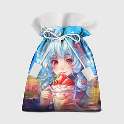 Мешок для подарков Девушка с синими волосами держит мороженое, цвет: 3D-принт