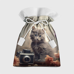 Мешок для подарков Серый котенок, винтажное фото, цвет: 3D-принт