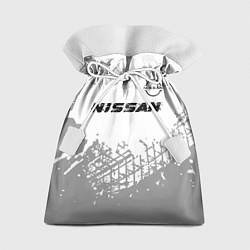 Мешок для подарков Nissan speed на светлом фоне со следами шин: симво, цвет: 3D-принт