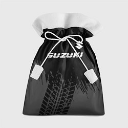 Мешок для подарков Suzuki speed на темном фоне со следами шин: символ, цвет: 3D-принт