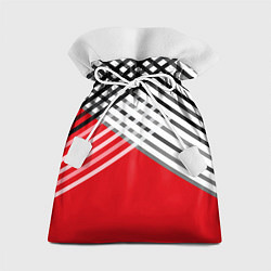 Подарочный мешок Косые черно-белые полосы на красном