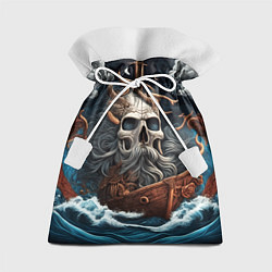 Мешок для подарков Тату ирезуми черепа пирата на корабле в шторм, цвет: 3D-принт