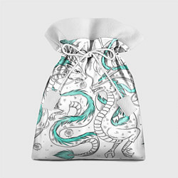 Мешок для подарков Дракон Хаку в стиле тату: белый и бирюзовый паттер, цвет: 3D-принт