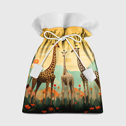 Мешок для подарков Три жирафа в стиле фолк-арт, цвет: 3D-принт