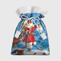 Мешок для подарков Дед Мороз в лесу с животными, цвет: 3D-принт