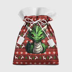 Мешок для подарков Зеленый дракон на новогоднем фоне, цвет: 3D-принт