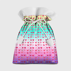 Подарочный мешок Паттерн сердечки на разноцветном фоне