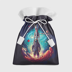 Мешок для подарков Космонавт и ракета в космосе, цвет: 3D-принт
