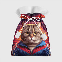 Мешок для подарков Полосатый кот в спортивном костюме, цвет: 3D-принт