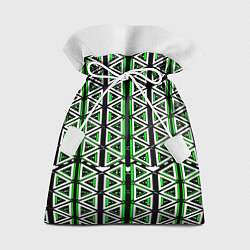 Мешок для подарков Бело-зелёные треугольники на чёрном фоне, цвет: 3D-принт