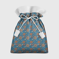 Мешок для подарков Цветочный узор в стиле бохо на синем, цвет: 3D-принт