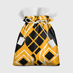 Мешок для подарков Чёрные квадраты и белые полосы на оранжевом фоне, цвет: 3D-принт