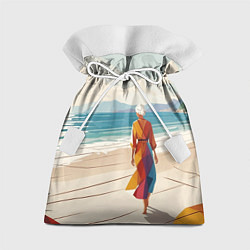 Мешок для подарков Летний пейзаж с женщиной на пляже, цвет: 3D-принт