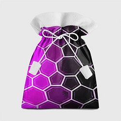 Мешок для подарков Белые шестиугольники на чёрно-фиолетовом фоне, цвет: 3D-принт