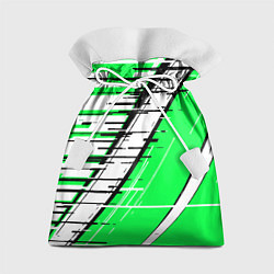 Подарочный мешок Чёрно-белые глитч полосы на зелёном фоне