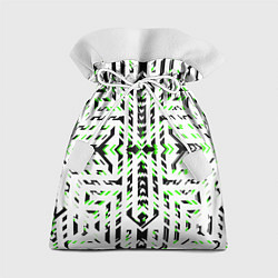 Подарочный мешок Чёрно-зелёный диагональные полосы на белом фоне