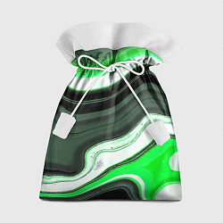 Подарочный мешок Волнистые горизонтальные чёрно-зелёные полосы на б