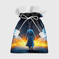 Мешок для подарков Айкидоист в огне и синий дым, цвет: 3D-принт