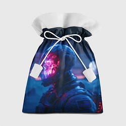 Подарочный мешок Синий космонавт с красным черепом