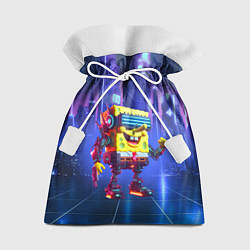 Мешок для подарков Губка Боб - киберпанк неоновое свечение, цвет: 3D-принт