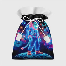 Подарочный мешок Неоновый лев космонавт - нейроарт
