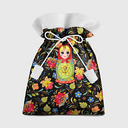 Мешок для подарков Хохломская роспись с русской матрёшкой, цвет: 3D-принт